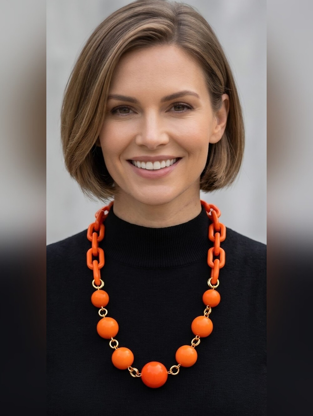 Retro Vibe Vivid Orange Chunky Linked Collar Necklace Adjustable
